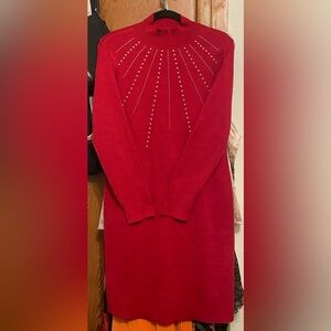 Nina Leonard Red Long Sleeve Dress